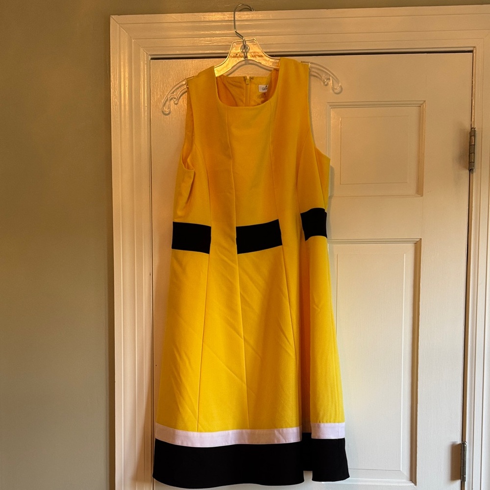 Calvin Klein Yellow and Black Midi Dress